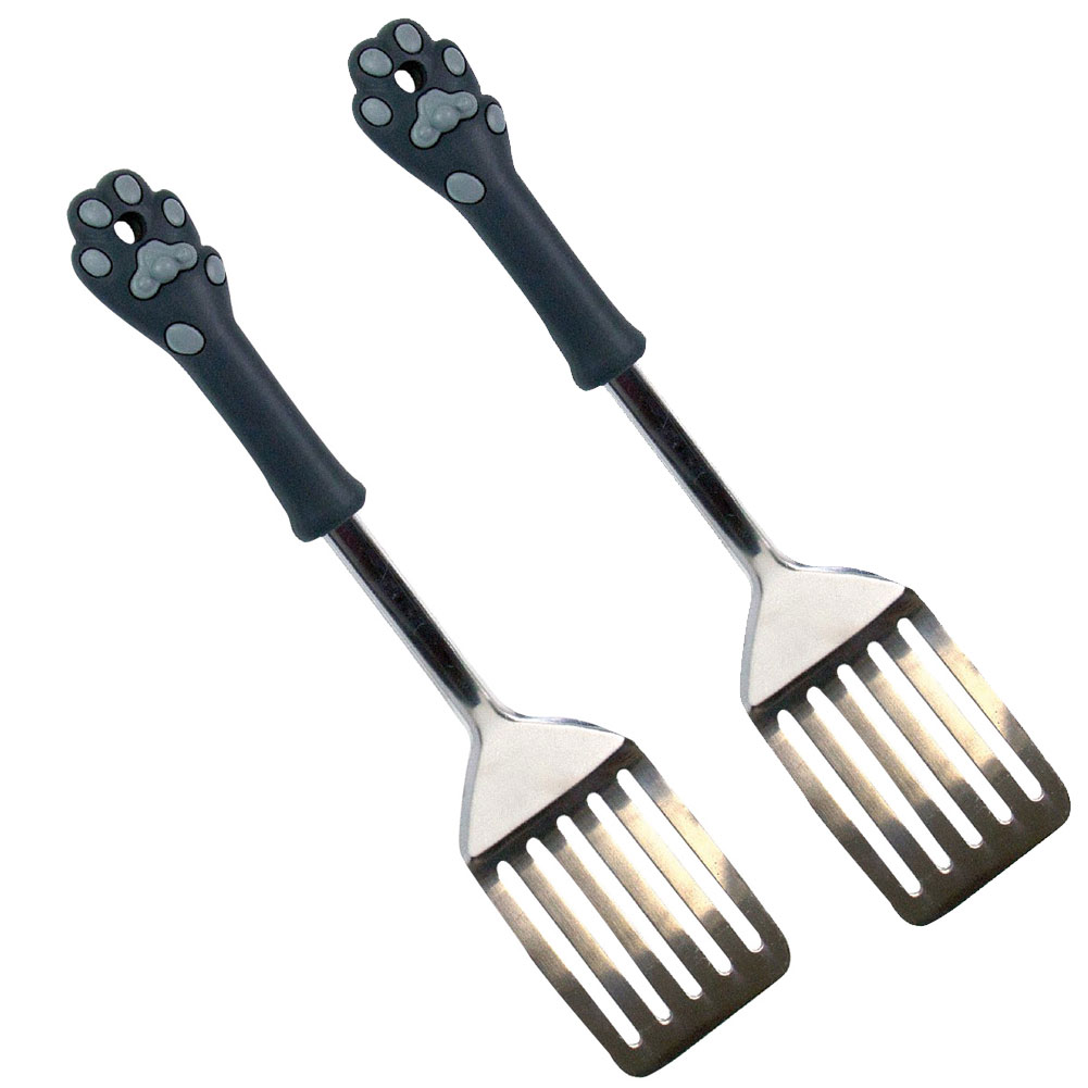 (Set/2) Cat Paw Spatulas Stainless Steel w/ Feline Shaped Silicone