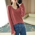 thumbnail image 4 of Elegant V-Neck Worsted Knit Sweater for Women Winter Fashion Solid Color Pullover Tops Long Sleeve Casual Crewneck Outfits Elegant Gift for Her Comfortable & Fashionable,Brick Red S, 4 of 4