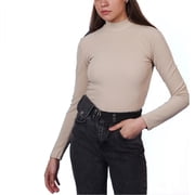 Ambar Womens Mock Neck Long Sleeve Slim Fit Ribbed Knit Top, Creme,S - US