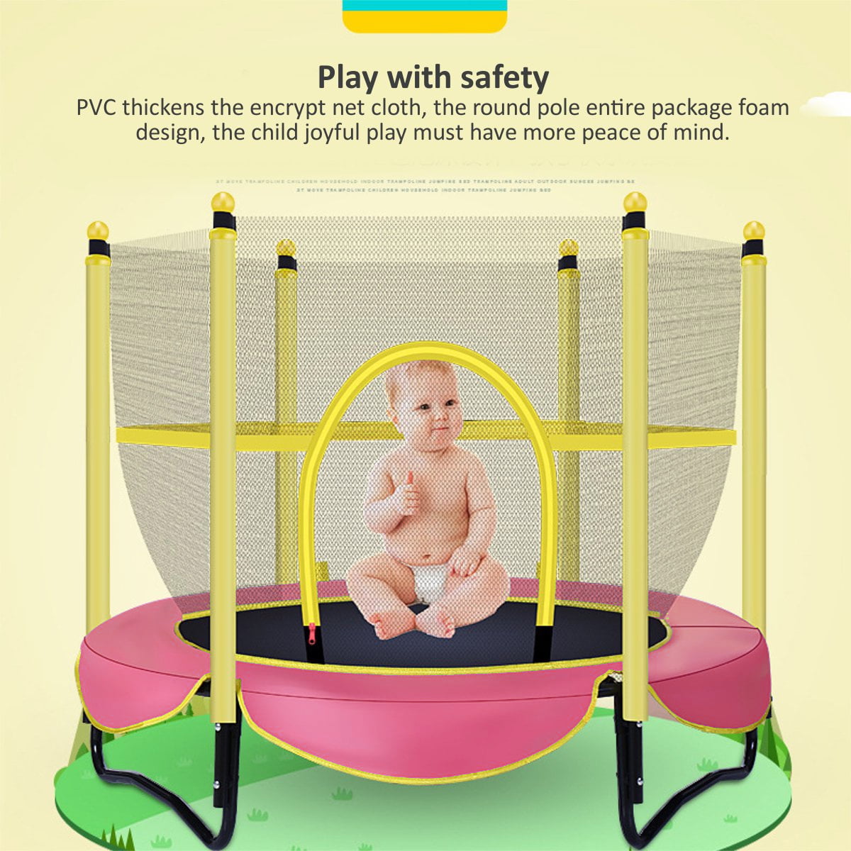 TUBYIC 60 Trampoline for Kids 5 Ft Indoor or Outdoor Mini Toddler Trampoline with Enclosure Net,Safety Trampoline Birthday Gifts for Kids,Baby Toddler Jump Recreational Trampolines Toys,Age 1-8 