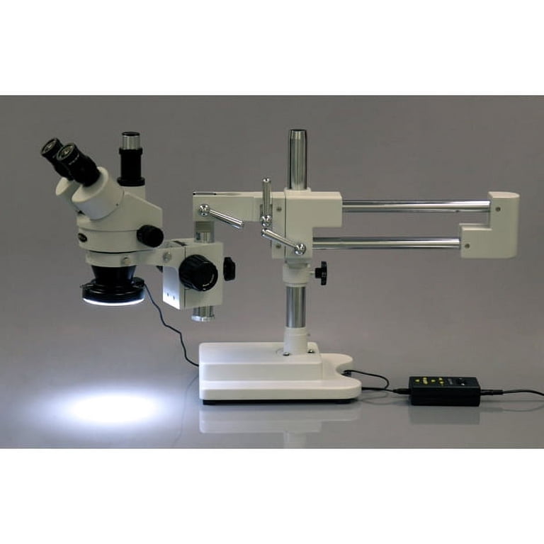 AmScope SM-1TN-80M Trinocular Stereo Microscope - 7X-45X Zoom, LED Ring Light, Pillar Stand