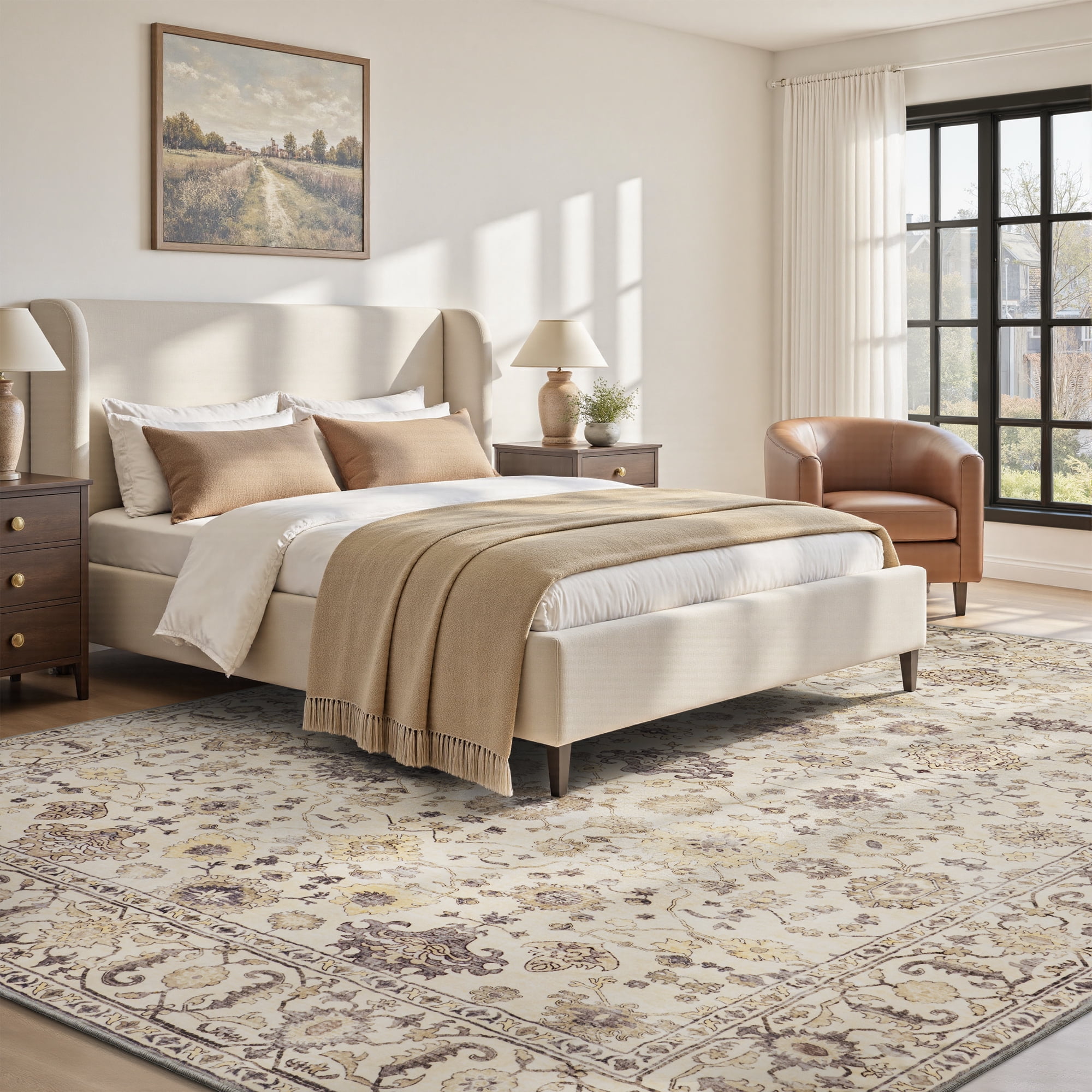 SIXHOME 8'x10' Area Rugs for Living Room Rugs for Bedroom Vintage Soft Floral Area Rug Washable Botanical Printed Carpet Non Slip Oriental Rug for Dining Room and Farmhouse Home Decor Beige