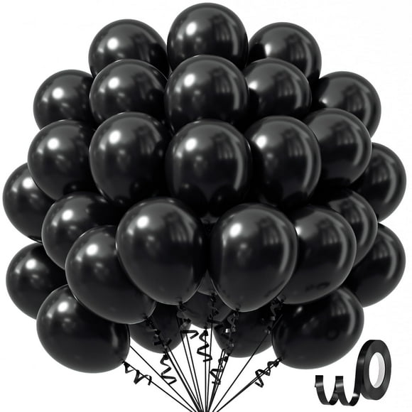 Globos de fiesta Awenztech de látex negro, 30 cm, 50 unidades, con cinta