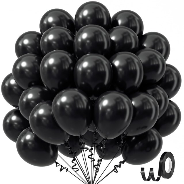 Globos de fiesta Awenztech de látex negro, 30 cm, 50 unidades, con cinta