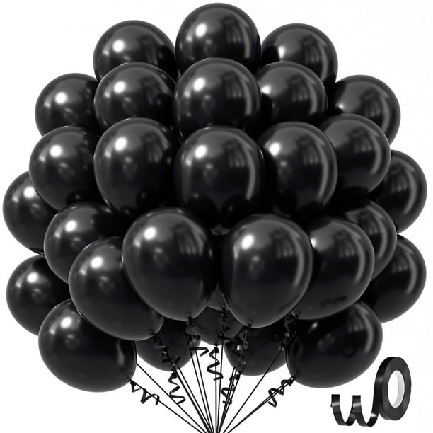 Globos de fiesta Awenztech de látex negro, 30 cm, 50 unidades, con cinta