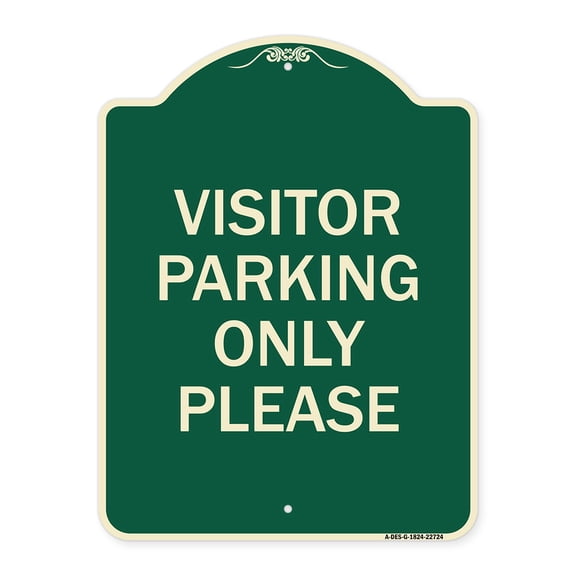 SignMission Designer Series Sign - Visitor Parking Sign Visitor Parking Only Please | Green & Tan 18" x 24" Heavy-Gauge Aluminum Architectural Sign | Made in the USA
