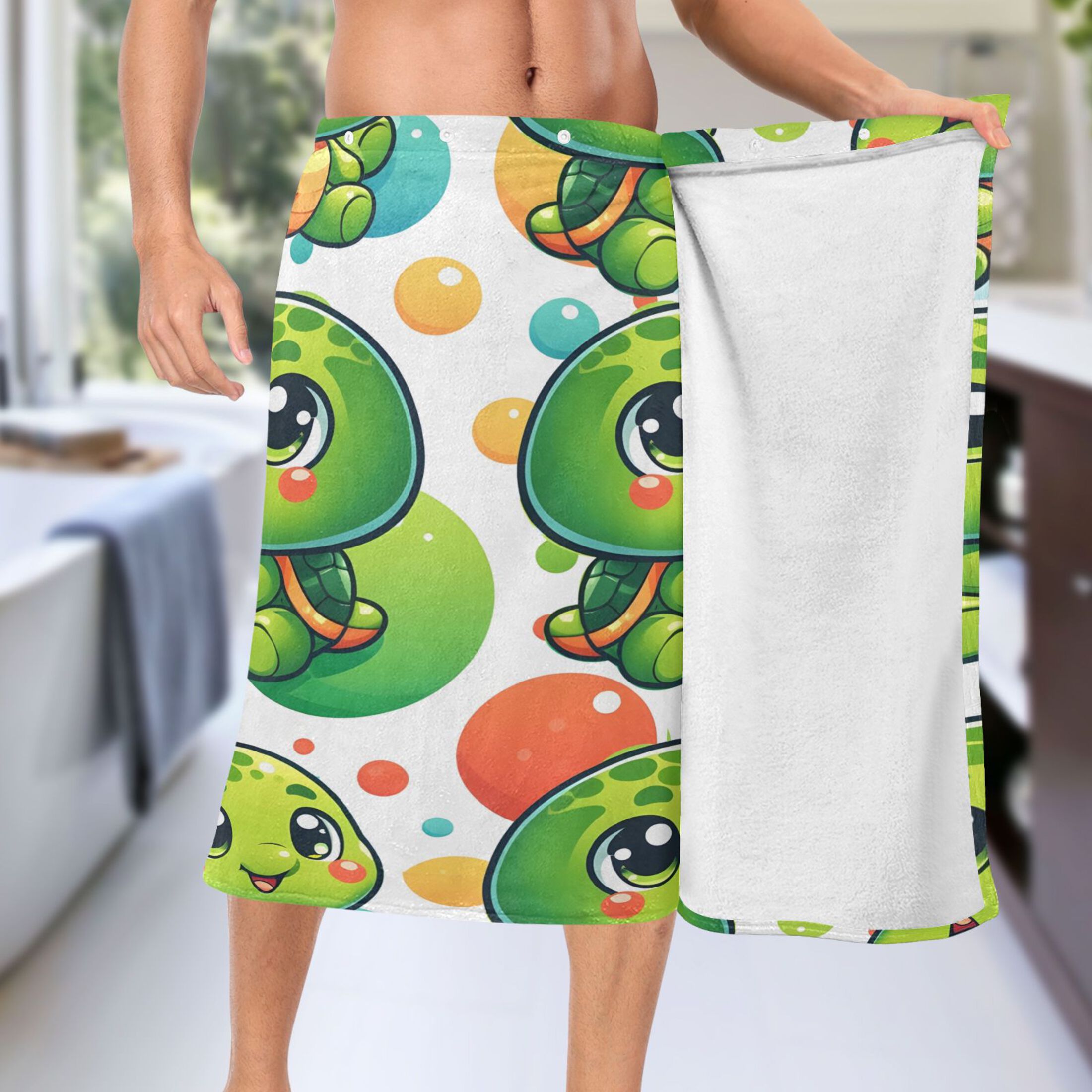 Mens Shower Wrap Adjustable Bath Wrap Towel Body Towels for Gym Shower Sauna Spa Baby Turtle and Ball 60x28