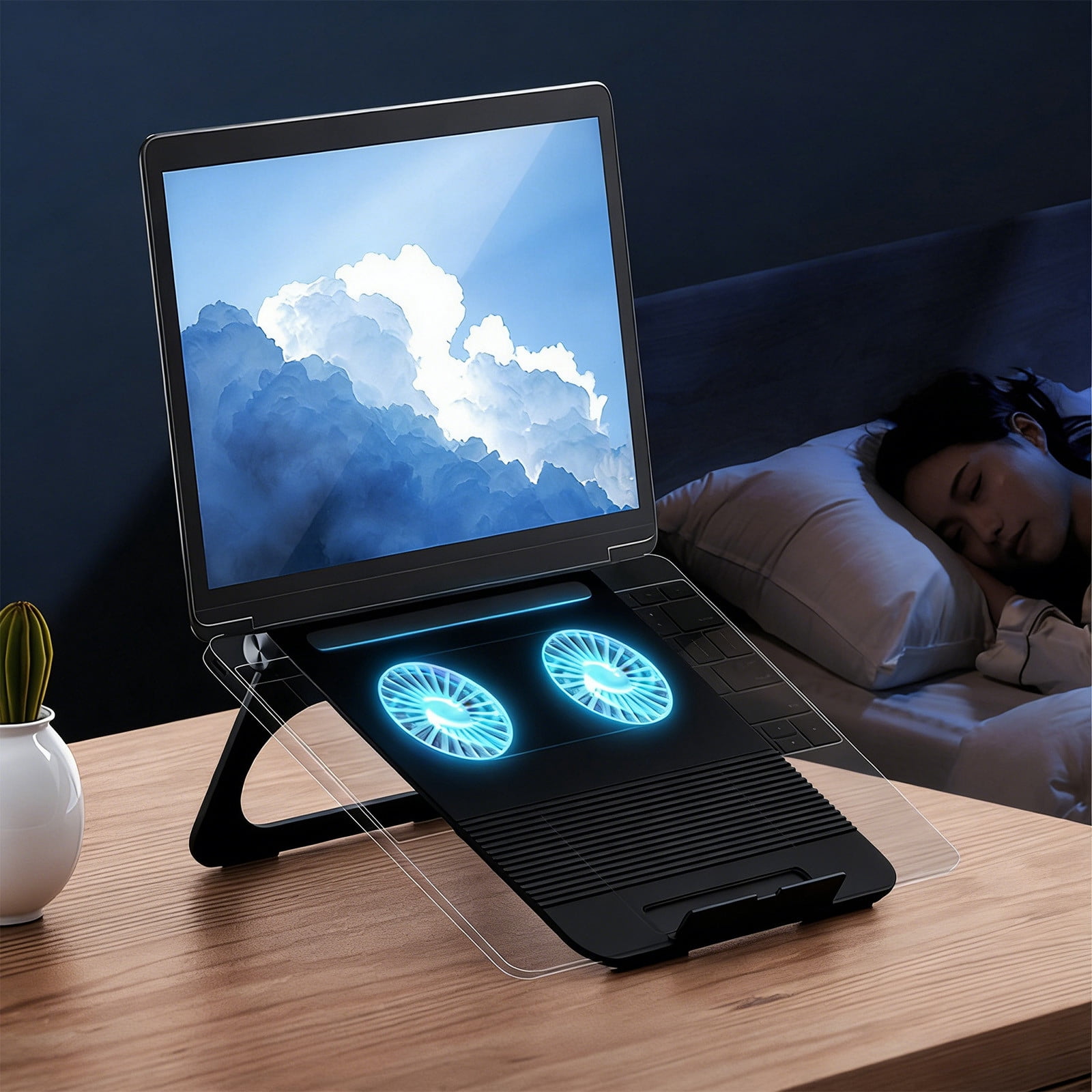 weibbin Laptop Stand Tablet Desktop Lifting and Height Increasing Stand Portable Folding Fan Lifting System 12.6x9.06x3.54in
