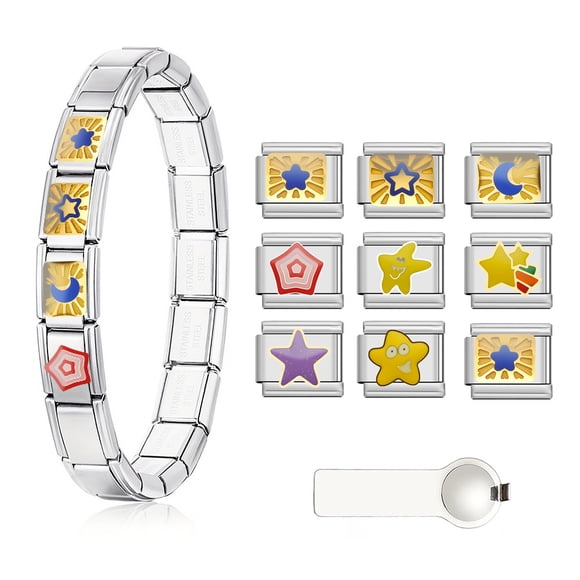 Italian Charms Bracelet Sets with 1Pcs Starter Bracelet 9Pcs Star & Celestial Themed Charms 9mm Italian Modular Charm Bracelet Personalized DIY Module Jewelry Gifts
