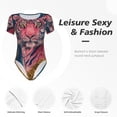 thumbnail image 5 of Lsque Pink Tiger Gold Leaves Women's Crew Neck Short Sleeve Bodysuit Basic T Shirts Tops Onesie Adult Cute Pajama-XX-Large, 5 of 8