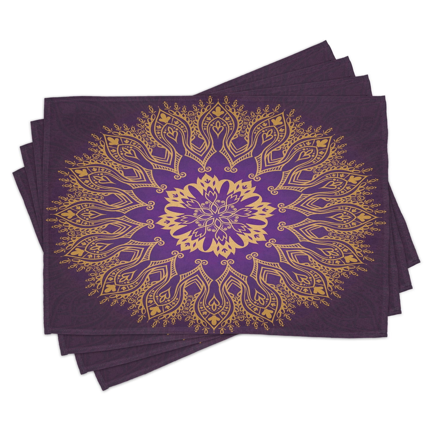 Mandala Placemats Set of 4 Round Bohemian Arabesque Motif Leaves Figure