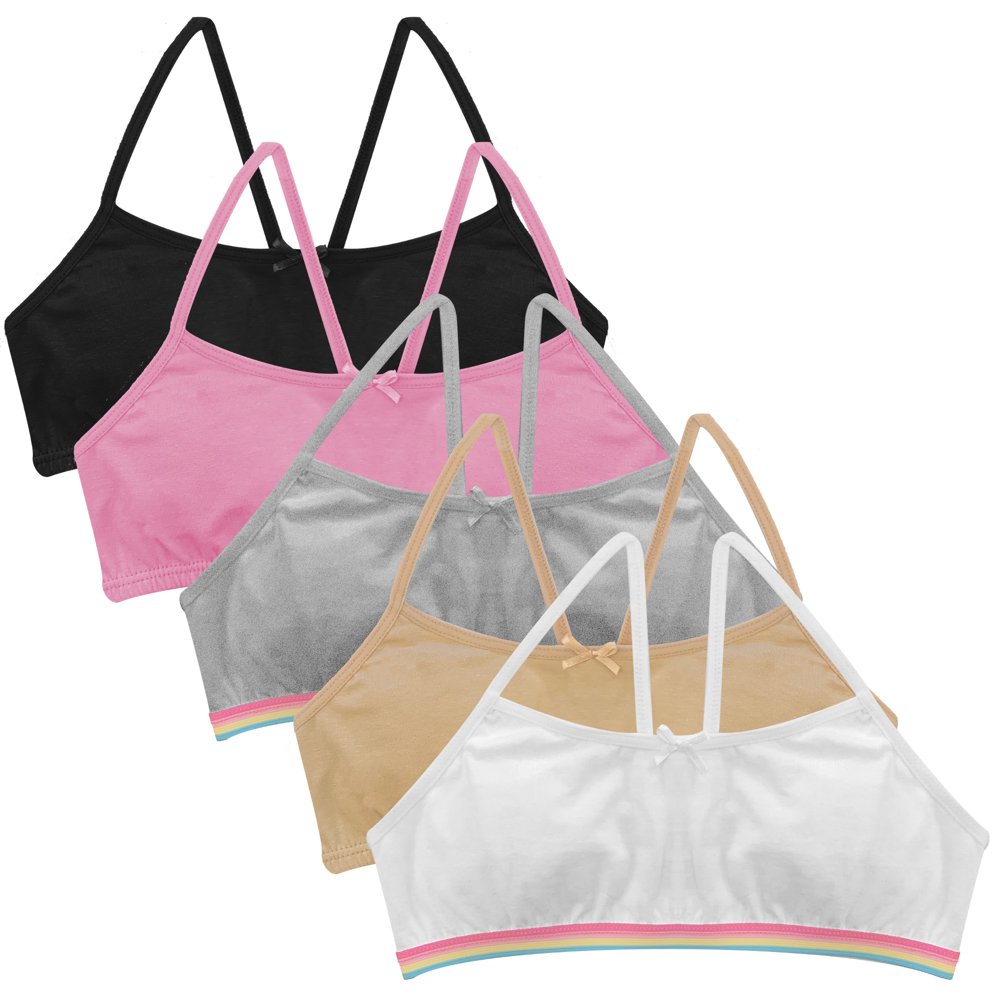 Popular Girl's Cotton Cami Crop Bra with Racerback Straps 5 Pack