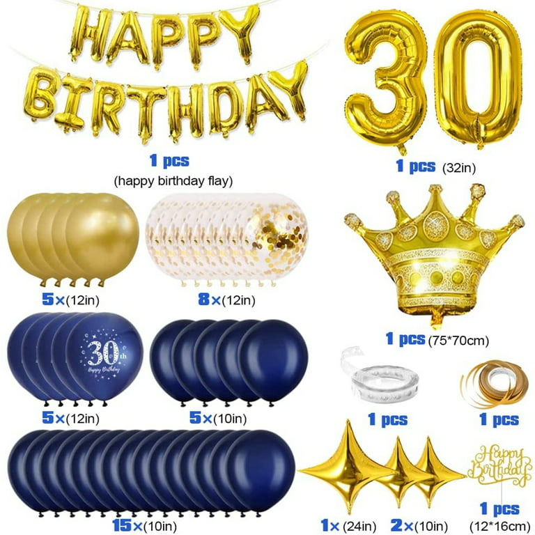 30th Birthday Party Decorations Men,30th Birthday Decorations Set Men Navy  Blue Gold Party Decorations Kit Latex Confetti Balloons Helium Number 30  for Man Women Anniversary 