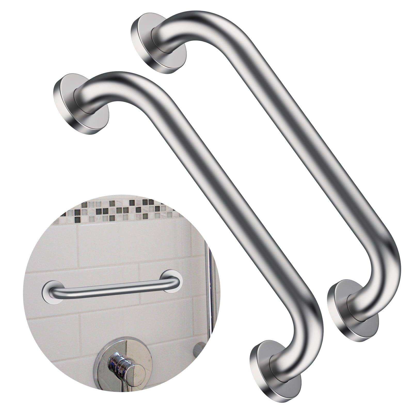 Stainless Steel Shower Grab Bar,ZUEXT Shower Handle, Bathroom Balance Bar - Safety Hand Rail Support - Handicap, Elderly, Injury, Senior Assist Bath Handle (12 Inch Satin Brushed Nickel)