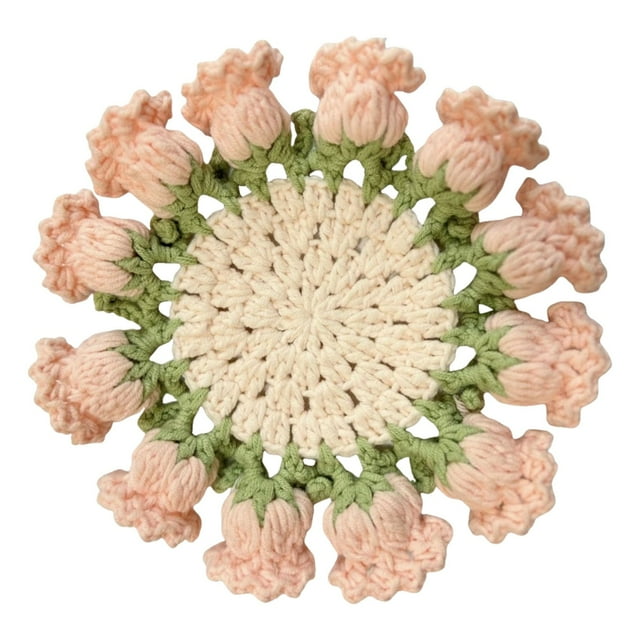 YWIYIUD 1PC 3.94inch Vintage Crochet Pattern Flower Bouquet Flower Insulation Pads Knitting Kit with Cotton Thread for Desktop Protection DIY Craft Accessories Tools Set and Home Decoration