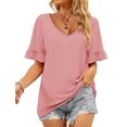 thumbnail image 1 of Camiseta de manga corta con cuello en V para mujer, color puro, suave, agradable para la piel, para citas, compras, rosa, M, 1 of 5