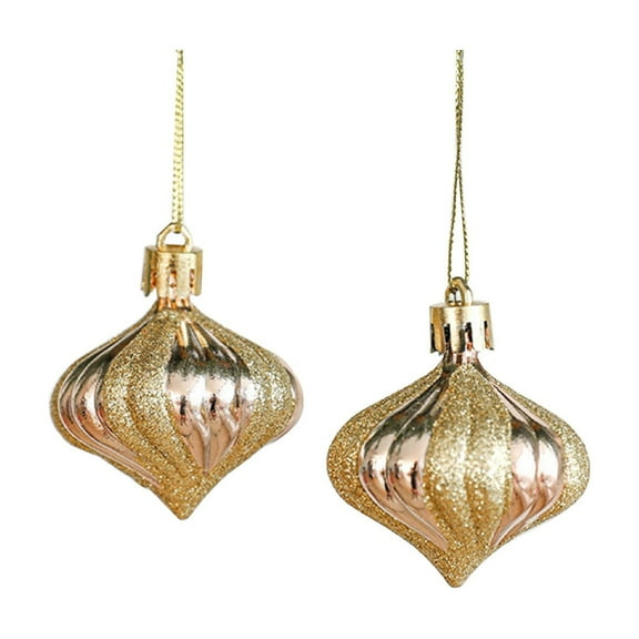 Gold Festive Onion Head Ornaments 2 Pieces For Christmas Tree With Gold Design Plastic Material