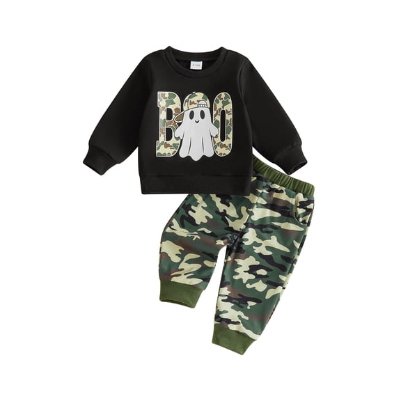 Loicainy Baby Toddler Boy Girl Halloween Outfits 6 12 18 24 Months 2T 3T 4T Ghost Print Crew Neck Sweatshirt and Pants Clothes Set