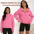 thumbnail image 5 of Xidunhg Women's Hoodies Half Zip Long Sleeve Fleece Lined Crop Pullover Sweatshirts with Pockets Thumb Hole Pink 2XL, 5 of 10