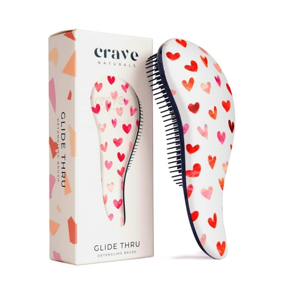 Crave Naturals Glide Thru Detangling Hair Brush - Detangler Brush for Curly or Straight, Wet or Dry Hair - Gentle on Tangles Hairbrush and Comb - Ideal for Adults and Kids - 7.5x3-Inch, Pink Hearts