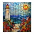 thumbnail image 3 of Lighthouse Shower Curtain Stained Glass Beach Coastal Coral Ocean Modern Bathroom Curtains Polyester Fabric Set with Hooks-60"W x 72"L (Pack of 1), 3 of 7