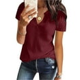 thumbnail image 2 of safuny Women's Top Plus Size T-Shirts For Girlfriend Wife Daughter Dressy Loose Pullover Blouse Comfortable Comfy Casual V-Neck Short Sleeve Solid Color Wine XXL, 2 of 5