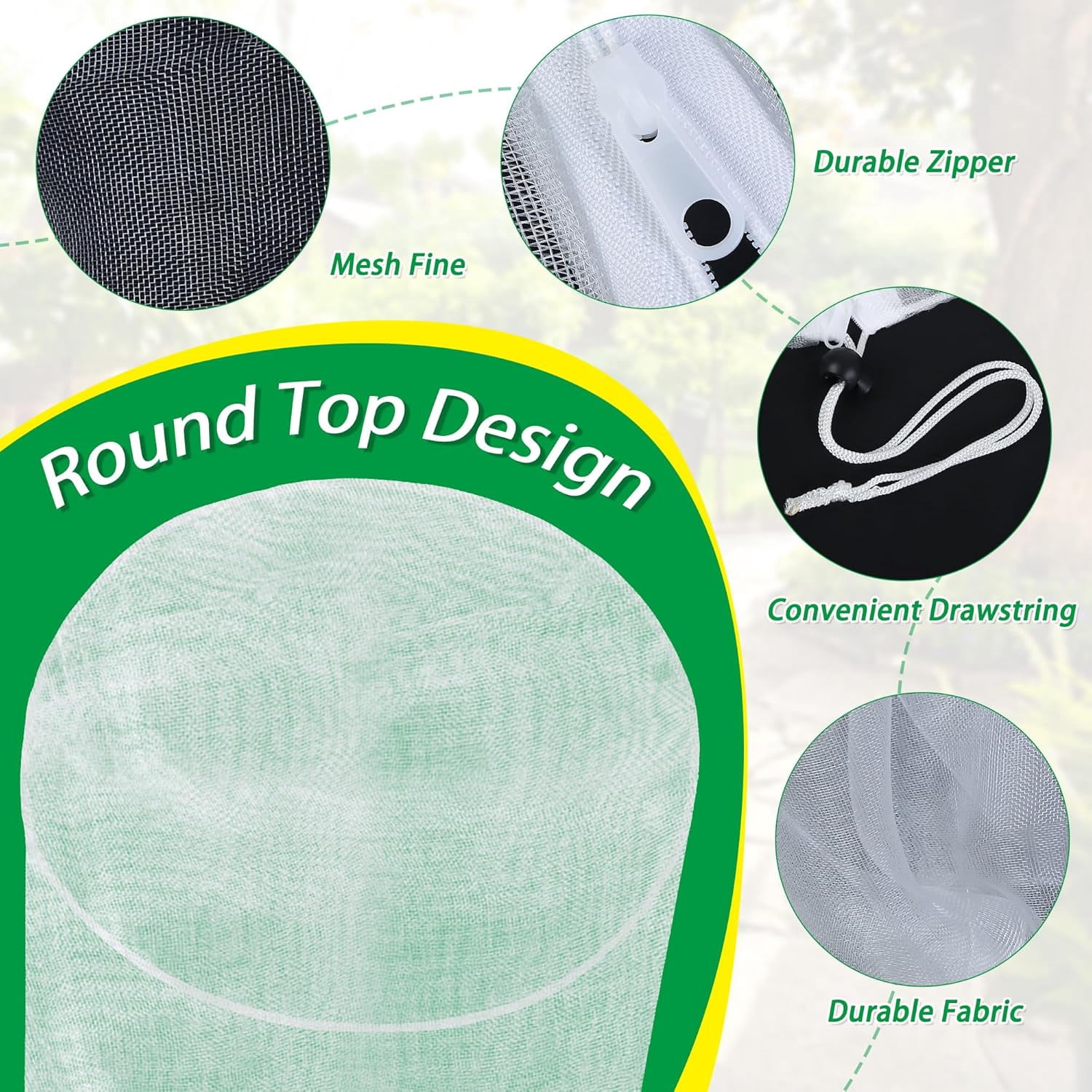 2 Pack Garden Netting for Plant, 2.7x3.3ft Round Top Bird Netting Pest Barrier Mesh with Zipper and Drawstring, Plant Cover Bag for Blueberry Bushes, Small Fruit Tree and Vegetables