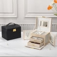 thumbnail image 3 of Joyero negro con 2 cajones, organizador de joyas con cerradura y espejo, caja de viaje extraíble., 3 of 5