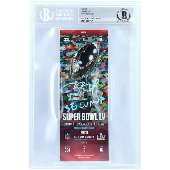 Tom Brady Tampa Bay Buccaneers Autographed Super Bowl LV Ticket with "SB LV MVP" Inscription - Signed in Blue - Fanatics Authentic Certified