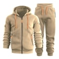 thumbnail image 2 of mihongmao Mens 2 Piece Outfits Sweatsuits Men 2 Piece Outfit Drawstring Zip Up Hoodie Matching Waist Sweatpants Sets Khaki L, 2 of 8