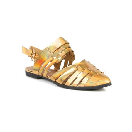

Pointed Toe Women s Gladiator Open Heel Flats in Gold