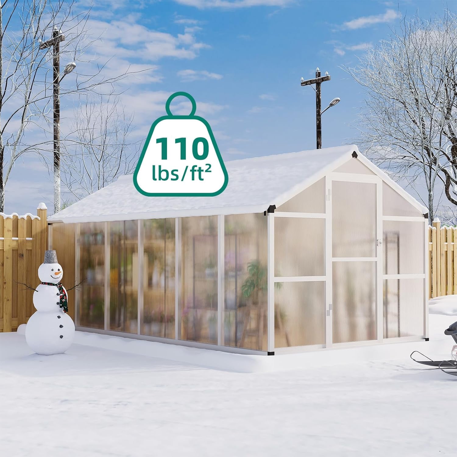 Homhougo 8x12 FT Greenhouse for Outdoors, Large Aluminum Greenhouses with Roof Vent, Polycarbonate Aluminum Greenhouse Heavy Duty, Walk-in Green Houses for Winter Garden, Backyard, Patio, Lawn
