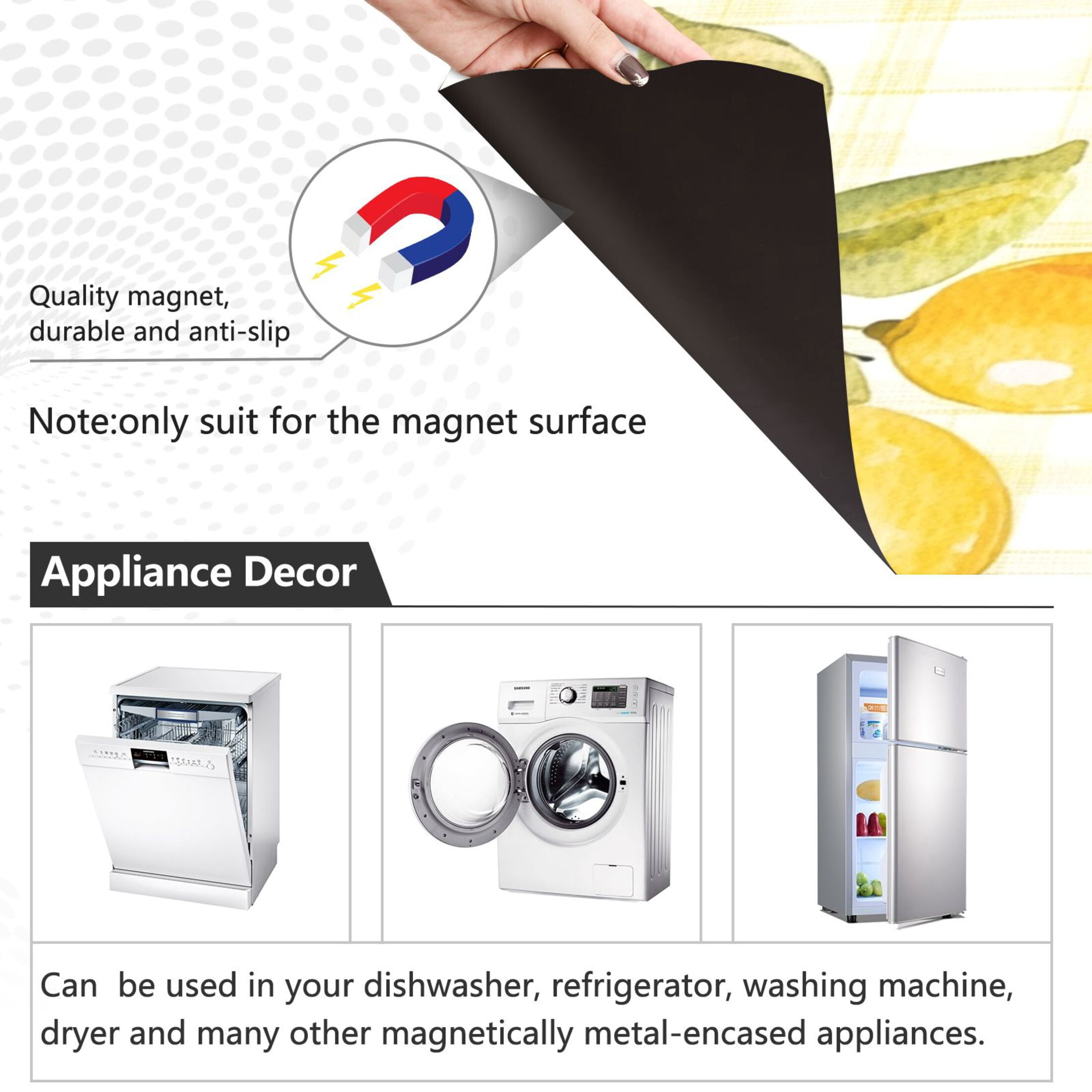 Dishwasher Magnetic Sticker 23x26 Inch Refrigerator Magnetic Sticker Washing Machine Magnetic Sticker Kitchen Panel Magnetic Sticker Home Decor Pretty Cartoon Lemon