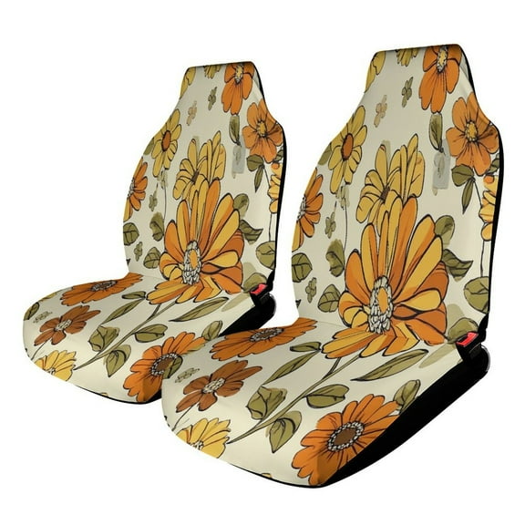 Retro Floral Pattern Set of 2Pcs Car Seat Covers Easy Clean Automobile Seat Protector Car Interior Accessories