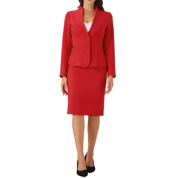 Conjuntos de falda para mujer INSPIRE CHIC, traje sin cuello, blazer y faldas lápiz, 2 piezas, atuendos elegantes, XS, rojo