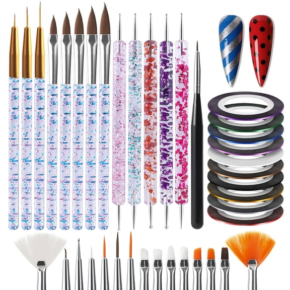 Nail Art Brushes, Nail Art Tool Set, Dotting Tools, Dust Brush,Striping Brushes for Long Lines, Drawing Pen For Gel Polish Design supply