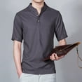 thumbnail image 4 of YLSDY Men's Cotton Henley Shirt Short Sleeve Stand Collar Tops Summer Casual Beach Solid Blouses Slim Fit Loungewear Lightweight Tees Dark Gray XL, 4 of 6