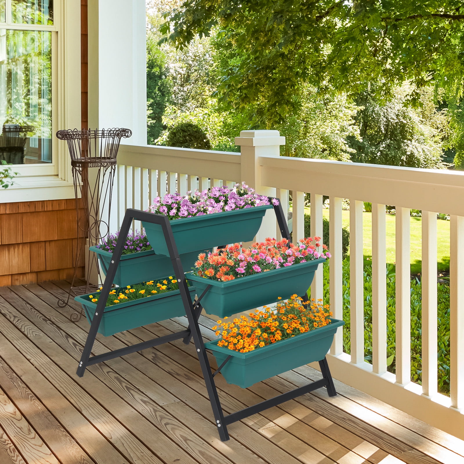 Raised Garden Planter Bed, Tiered Planter Stand with 5 Boxes, Vertical Raised Garden Bed for Herbs, Flowers, Vegetables in Patio Balcony Indoor Outdoor