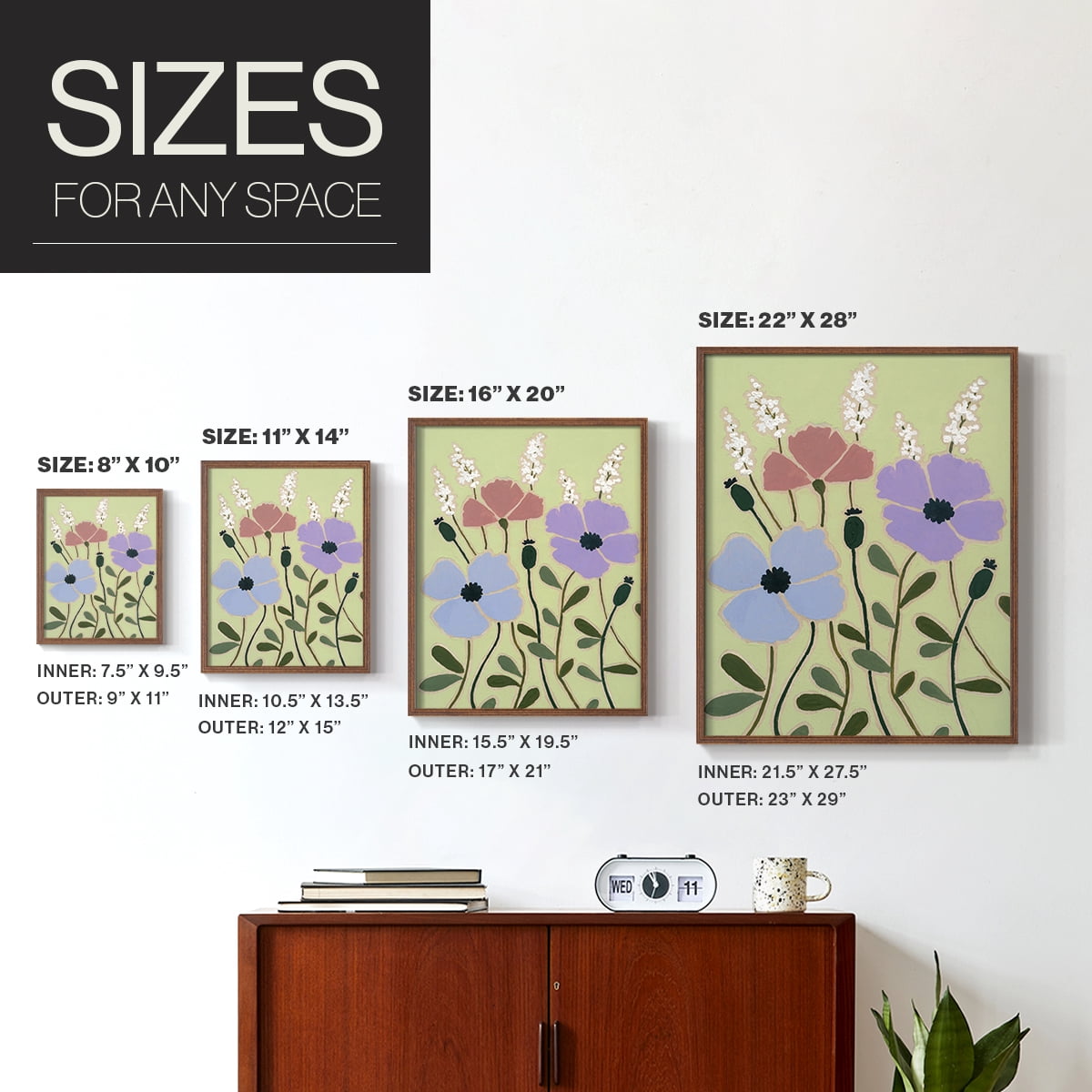 Woodblock Floral III Framed Print - Solid Wood in Single Picture Frame Solid Wood 2 Framed Print
