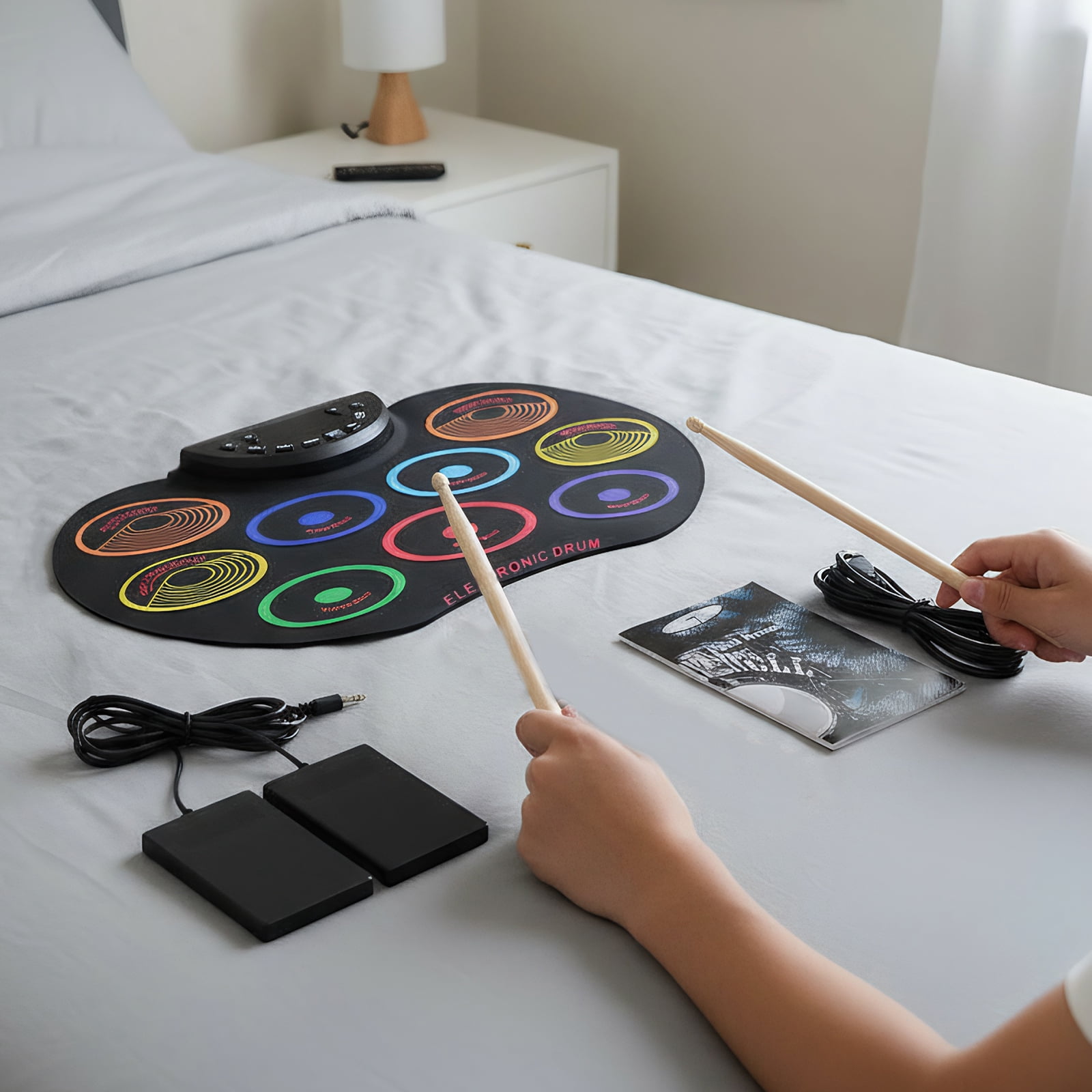 HUISZJ Electronic Drum Set, Flexible Roll-Up Drum Kit with USB Cable, Portable Colored Hand Rolled Drum Pad Percussion Instrument
