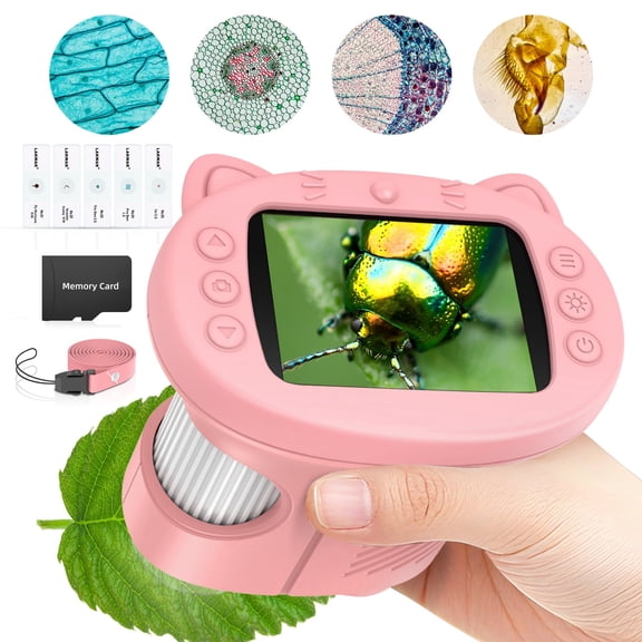 Handheld Microscope for Kids with 2.4" Large Screen, STEM Science Toy Digital Microscope for Boys and Girls Edu Science Kit Gift for Kids-Pink