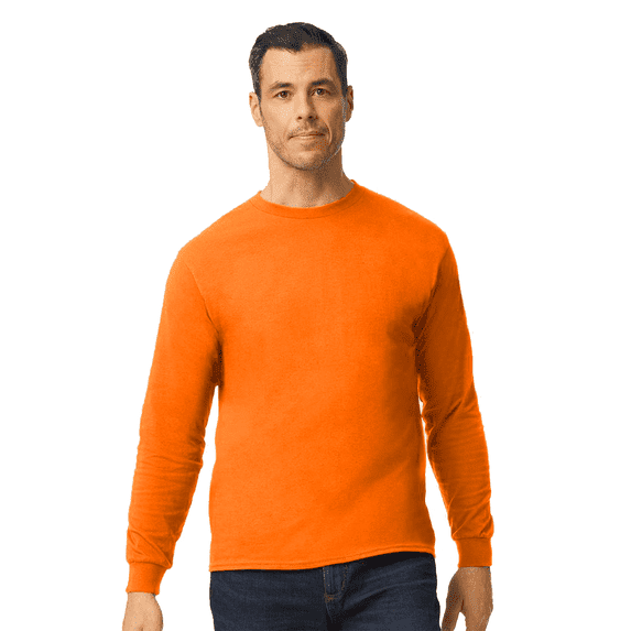 Gildan Men DryBlend 50/50 Long Sleeve T-Shirt, Moisture-Wicking Crew Neck Tee, Safety Orange, M