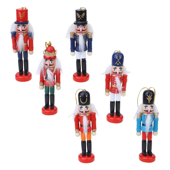 UPOUART Nutcracker Puppet Wooden Toy for Children Home Hanging Decor 6Pcs 4.72X1.45X0.90in