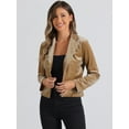 thumbnail image 2 of DARING DIVA Women's Button Front Velvet Blazer Lapel Crop Suit Jacket S Khaki, 2 of 6