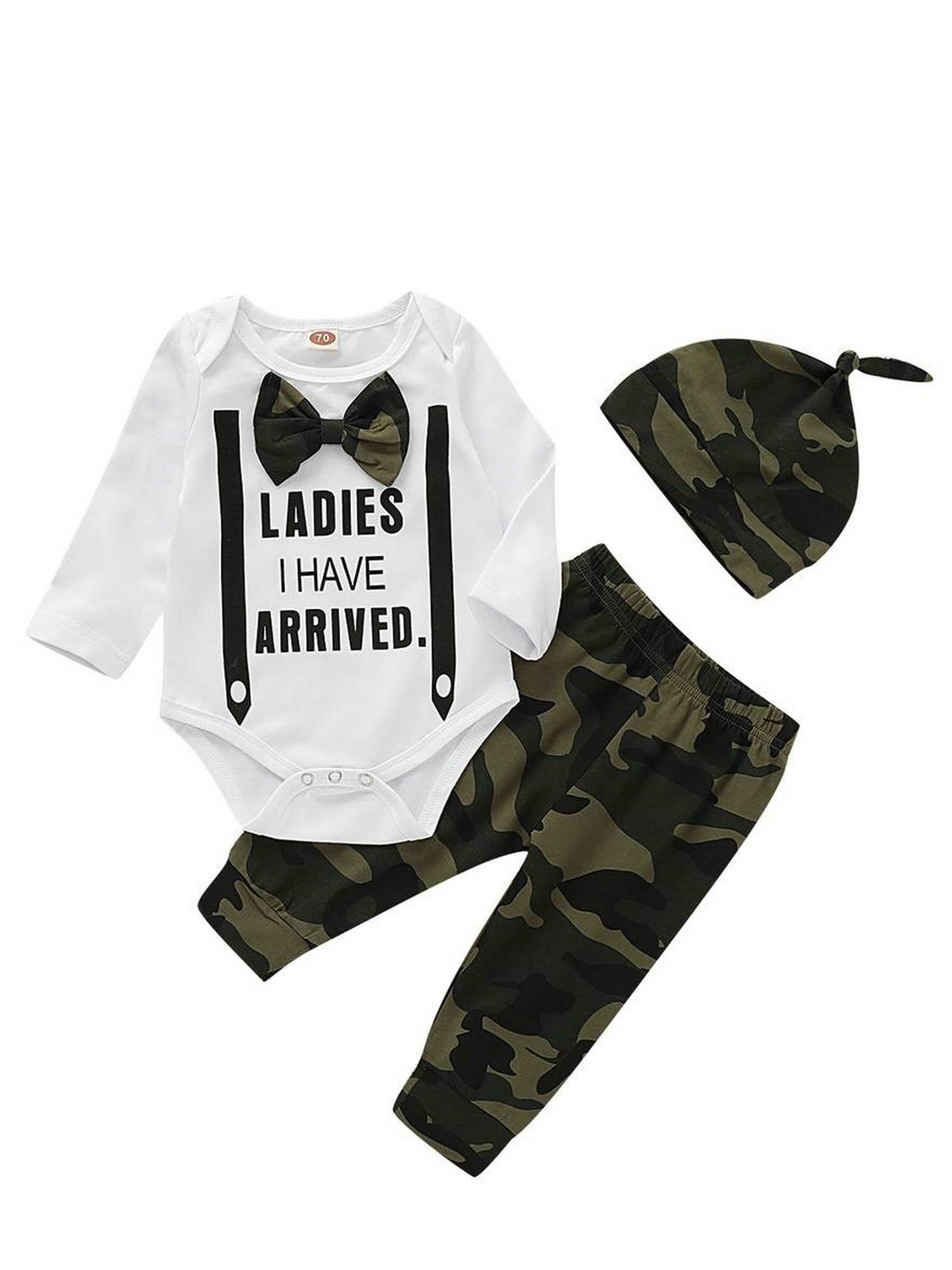 PBaeM Baby Boys Long Sleeve Bodysuit Pant Hat 3Pcs Sets Outfits, Sizes