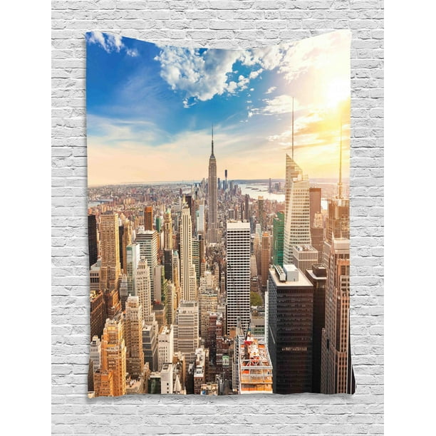 NYC Scene Tapestry, City Empire State Building Busy Urban ...