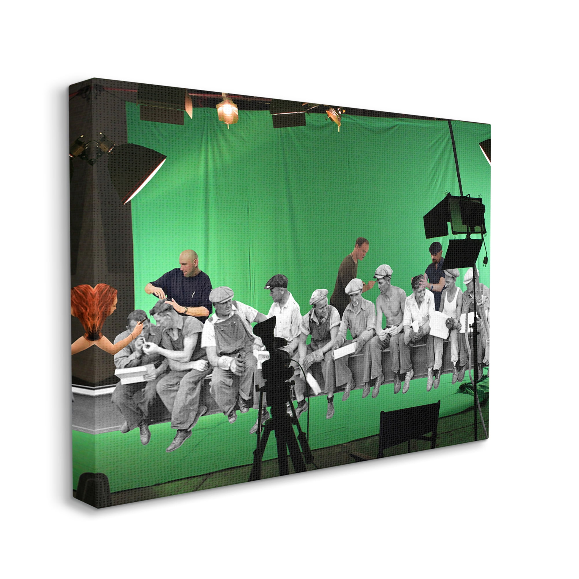 Stupell Industries Green Movie Set Vintage Monochrome People Collage Canvas Wall Art, 40 x 30, Design by Barry Kite