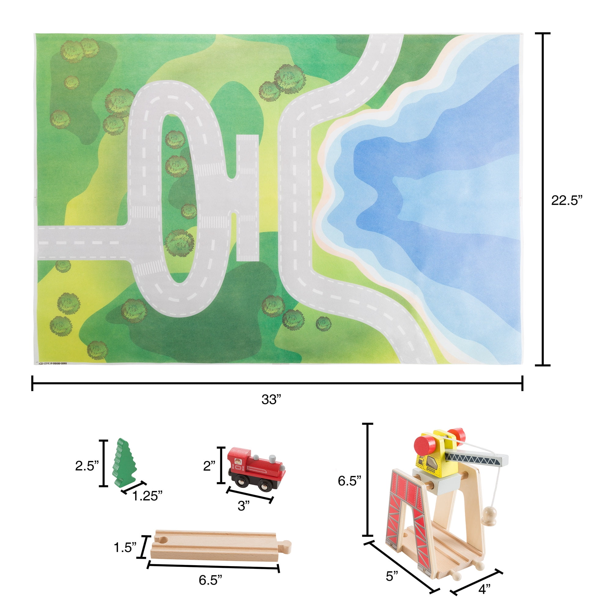 75-Piece Wooden Train Set Including Wood Tracks, Trains, Cars, Boats, and Accessories by Hey! Play!