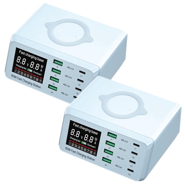 Adaptador universal UltraChargeBlue 2Pzas 110W Estación de Carga QI USB Tipo C Azul.