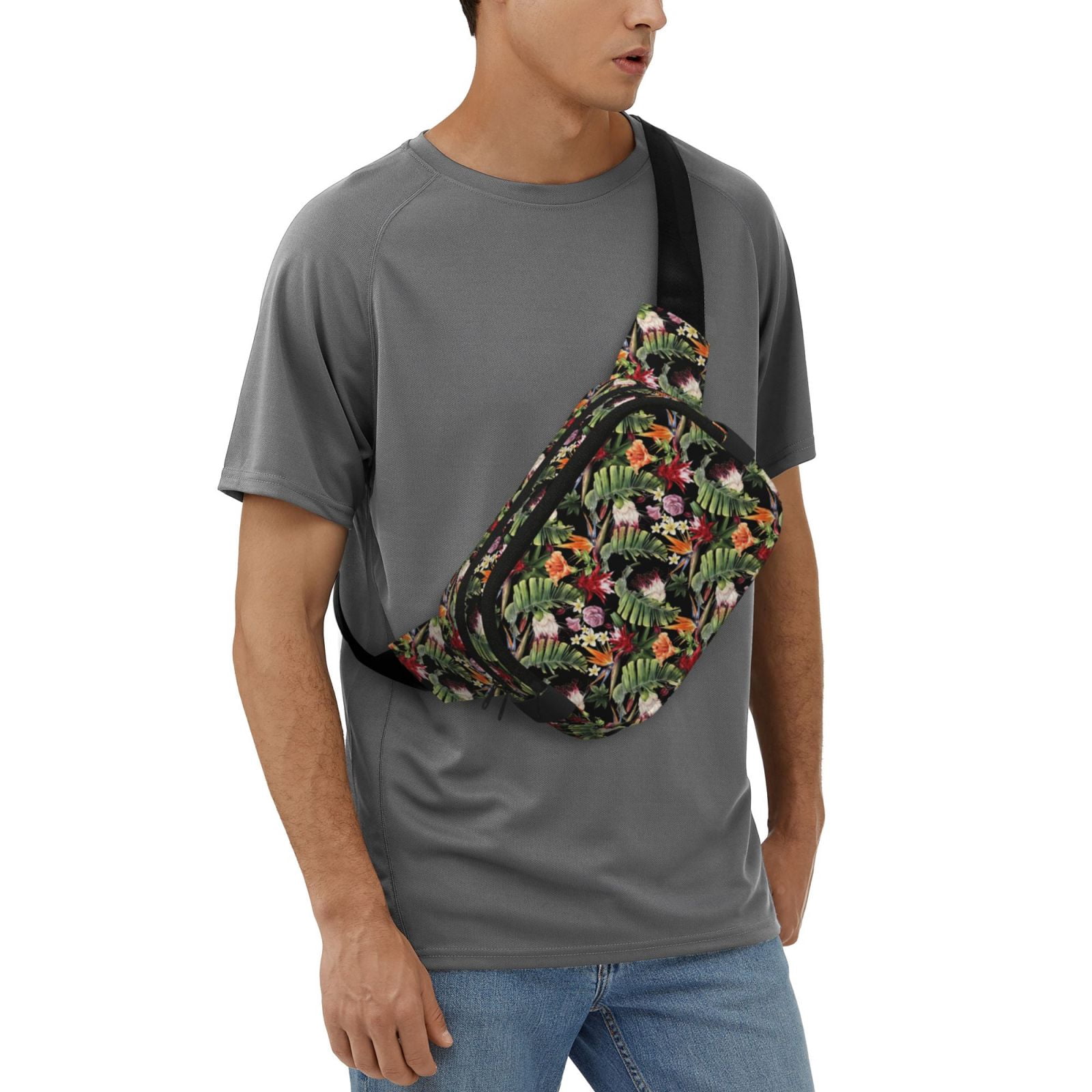 Picia Watercolor Tropical Flowers Print Square Double-Layer Waist Bag Mini Adjustable Waist Belt Bag Exercise Running Travel Hiking